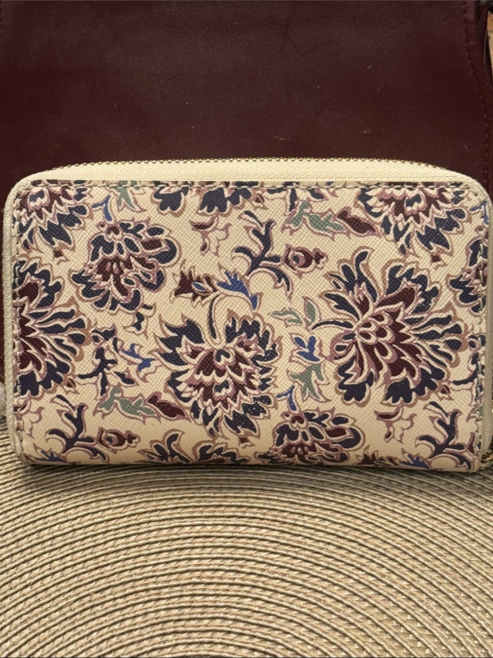 Tory Burch Floral Zip Wristlet in Cream, Burgundy and Navy - Picture 4 of 9